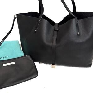 Tiffany & Co. Black Calfskin Leather Tote with Detachable Pouch